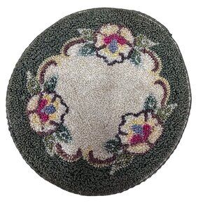 Vintage Floral Punch Needle Round Rug Dollhouse Needlepoint Pansies 6" Victorian
